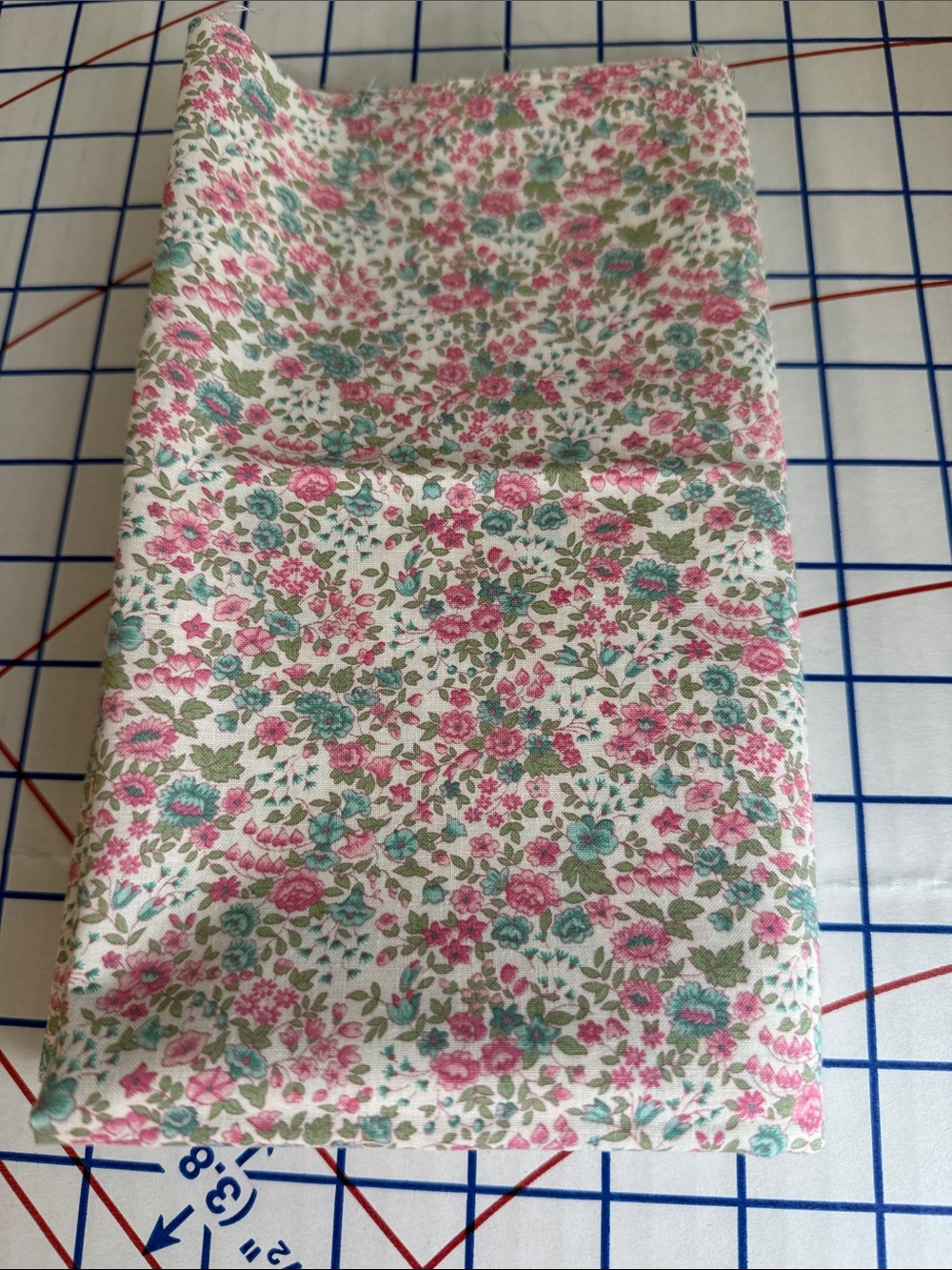 Vintage 1980s Ditsy Floral Fabric Pink Teal Green Cream Cotton Blend 1 Yard x 42
